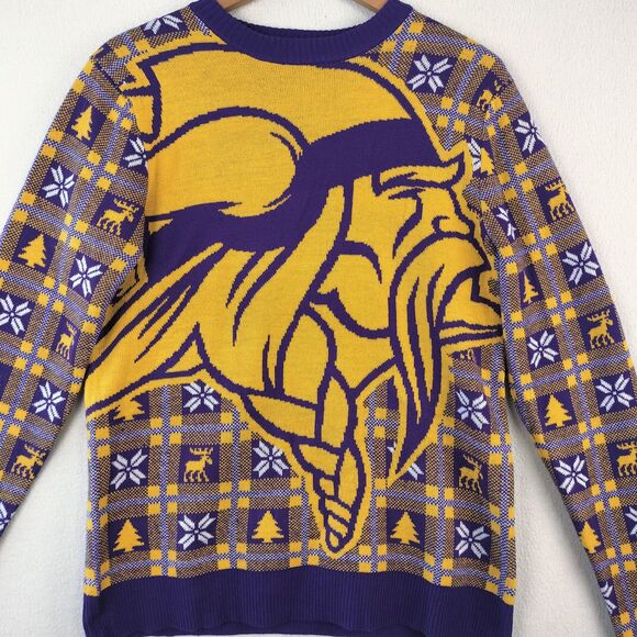Minnesota Vikings Sweater Mens S Purple Gold Fair Isle Nordic Graphic Print SKOL - Picture 1 of 15